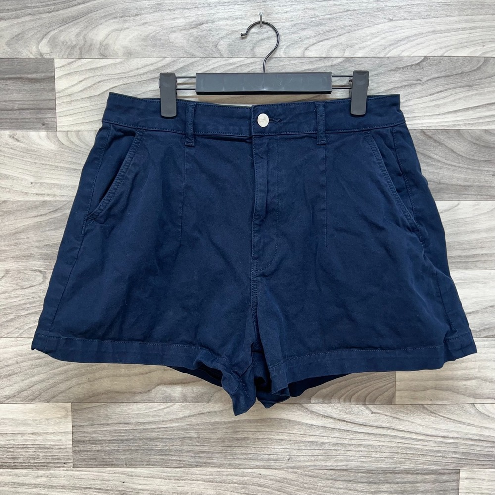 Warp + Weft Shorts Womens 10 Blue Dark Wash High Rise Slash Pocket Preppy Casual